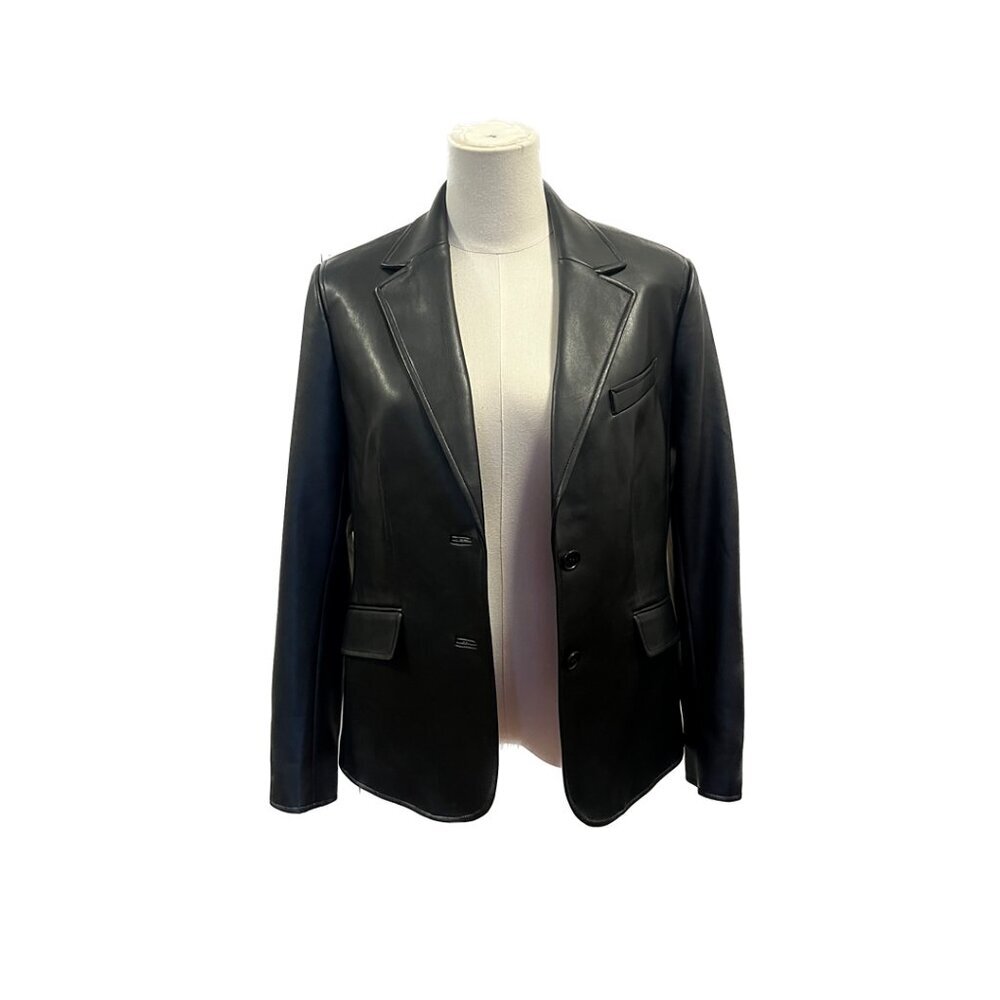 anne klein faux leather black blazer edgy workwear office casual jacket luxury - Picture 2 of 5